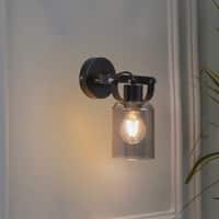 Bravo Single Light Black Wall Fitting with Smoke Glass