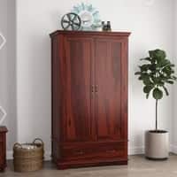 Dyna  2 Door 1 Drawer Sheesham Wood Wardrobe in Mahogany Finish