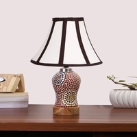 Devansh Multi Cotton Shade Lamp With Wood & Mosaic Glass Base For Decoration/Office/Home/Gifting/Study For Decoration/Office/Home/Gifting/Study