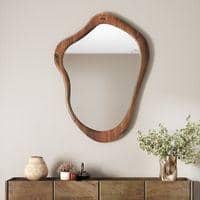 Oura Solid Wood Organic Wall Mirror in Teak Finish