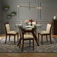 Wesley Glass 4 Seater Dining Table In Dark Walnut Finish