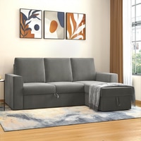 Kowloon Sectional 3 Seater Pull Out  Sofa Cum Bed with Storage in Slate Ash Grey Velvet Colour