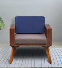 LIfty Sheesham Wood 1 Seater Sofa In Provincial Teak Finish & Blue Back