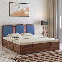 Classic Sheesham Wood King Size Bed With Hydraulic Storage in Provincial Teak Finish