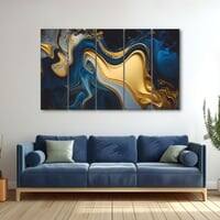 The Castle Decor Marble Abstract Wall Art Set of 5 Wooden Framed  Painting 27x48 Inch Style 1