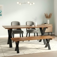 Rosslyn Sheesham Wood Mid Century 4 Seater Dining Table Set With Teak