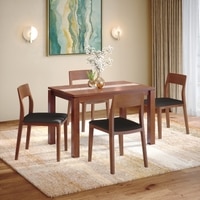 Atlas Crest Solid Wood 4 Seater Dining Table With 4 Clarke Dining Chairs (Finish : Honey, Chair Colour : Black Leatherette)