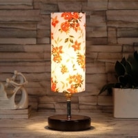 Koba Multicolor cotton table lamp with brown wood base