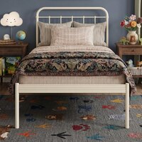 Hampton Metal Non Storage Single Bed in Glossy Ivory Finish