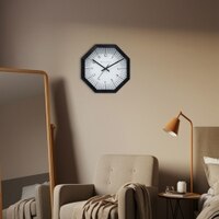 Elegant Black Octagonal Wooden Wall Clock with Sharp Minimal Indices