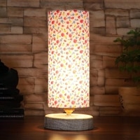 Remy Multicolor cotton table lamp with White Brushed wood base