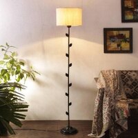 Avalon Off White Fabric Floor Lamp with Black Iron Base