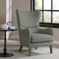 Carolina Printed Canvas Geometry Fabric Wing Chair in Green Colour