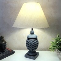 Grey Color Handpainted And Hancarved Distress Wooden Table Lamp