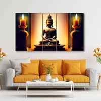 The Castle Decor Lord Buddha Meditation Wall Painting Wooden Framed 27x48 Inch (Style 7)