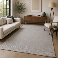 Imperial Knots Grey Ivory Chevron Hand Woven Dhurrie 5x8 Feet