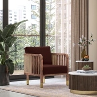 Taran 1 Seater Wooden Sofa in Deep Crimson Velvet Colour