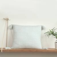 Streak Blue Melange Quilted Cushion Cover With Tassels 18X18 Inches