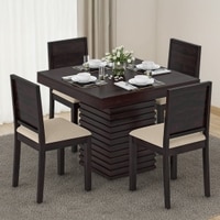 Julian 4 Seater Dining Table With Set Of 4 Oribi Upholstered Dining Chairs (Colour- Wheat Brown, Finish- Mahogany)