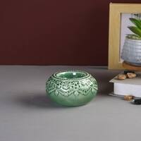 Green Antique Designed Round Candle Holder in Green Colour