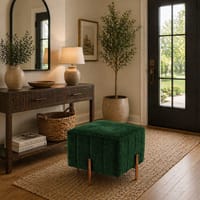 Doe Buck Regent Channel Tufted Velvet Ottoman Stool in Green Colour with Rose Gold Legs