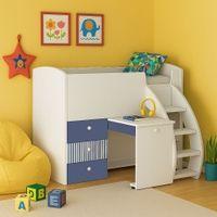 Fun House Loft Bed Ith Integrated Pull Out Desk  White And Blue In White and Blue Colour