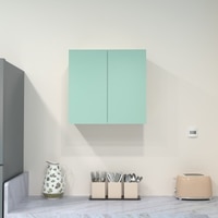 2 Door Mirror Glossy Triple Layered Uv Resistant Handless Cabinet In Mint Finish
