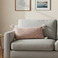 Trellis Blush Pink  And Natural Cotton Pillow Cover 12X20 Inches