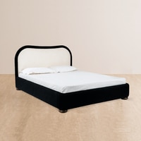 Kaba Upholstered Queen Size Bed with Storage in Ligh Walnut Finish