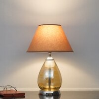 DECADE Smoke Luster Glass and Metal Table Lamp With Beige Cotton Shade
