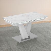 Caribu 6 To 8 Extendable Dining Table In White Marble Color With High Gloss Finish