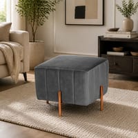 Doe Buck Regent Channel Tufted Velvet Ottoman Stool in Grey Colour with Rose Gold Legs