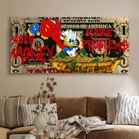 Luxury Money Graffiti Canvas Wall Painting Living Room Decor 22x46 Inch