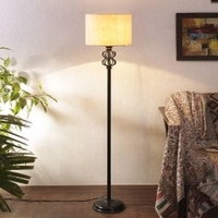 April Off White Fabric Floor Lamp with Black Iron Base