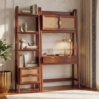 Strava Solid Wood and Cane Study and bookshelf with in Honey Finish