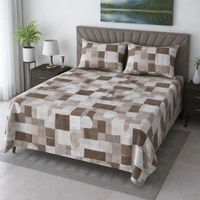 Eli Brown & White Geometric 400 TC Cotton Flat Super King Size Bedsheet with 2 Pillow Covers – Threads