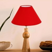 Devansh Red Cotton Table Lamp With  Wood Natural Base (10X18 Inches)-29