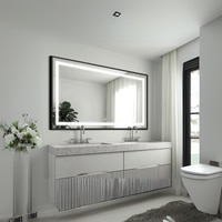 Modern Rectangular LED Mirror with Gold Stainless Steel Frame