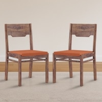 Kerry Solid Wood Dining Chair Set Of 2 In Teak Finish With Burnt Orange Fabric Colour