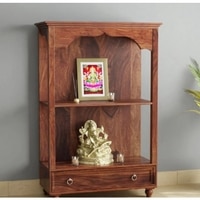 Aaradhya Solid Wood Prayer Unit in Teak Finish
