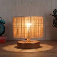 George Beige Bamboo Shade Table Lamp with Natural Wooden Base