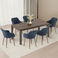 Atlas Solid Wood 6 Seater Dining Table with 6 Rochelle Lounge Chair