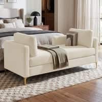 Cova Velvet Chaise Lounger in Cream Color