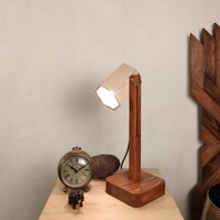 Hexspot Brown Wooden Table Lamp with Beige Wooden Lampshade