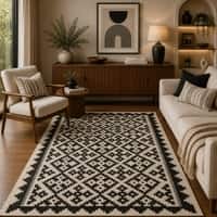 Imperial Knots Black and White Pixel Kilim Hand Woven Dhurrie 4x6 Feet
