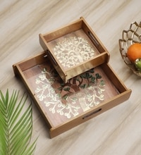 Tree of Life Wooden Tray Set – Set of 2