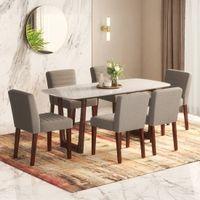 Adria Karara Quitese Top Dining Table With Set Of 6 Ludo Dining Chairs (Colour- Shitake Beige, Finish- Carara White)