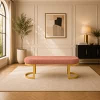 Doe Buck Upholstered Oval Bench in Pink Colour with Gold Loop Legs