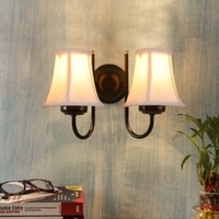 Devansh Dual Black Metal  Wallmounted Lamp With Cotton Off-White Shade
