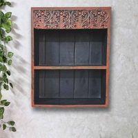 Kasika Red Colour Solid Wood Handcarved Box Style Floating Wall Shelf with compartment